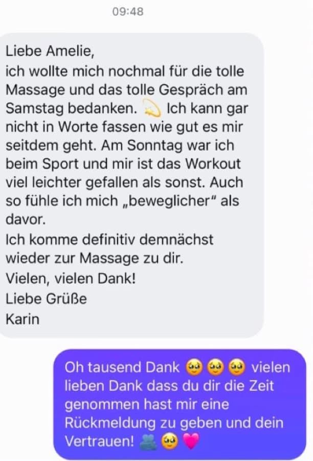 Nachricht einer Kundin nach der Behandlung, Beispiel 2
