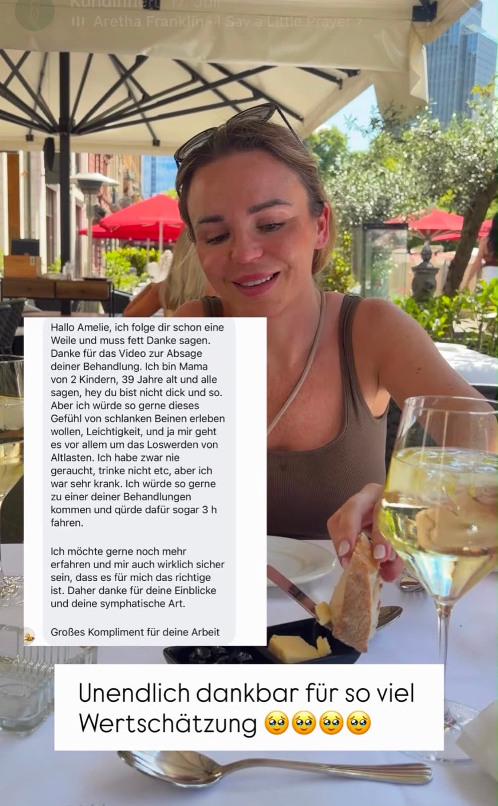 Nachricht einer Kundin nach der Behandlung, Beispiel 9
